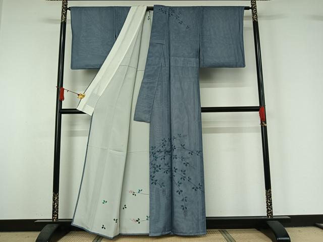 平和屋着物▽訪問着 無双 紗袷 紗×絽 手描き 草花文 金彩 正絹 逸品 AABJ1728jh