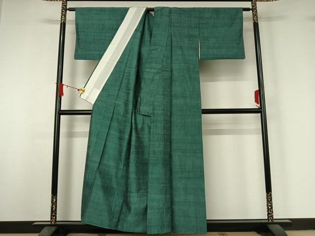 平和屋着物▽上質な紬 単衣 木賊色 正絹 逸品 AABJ1736jh