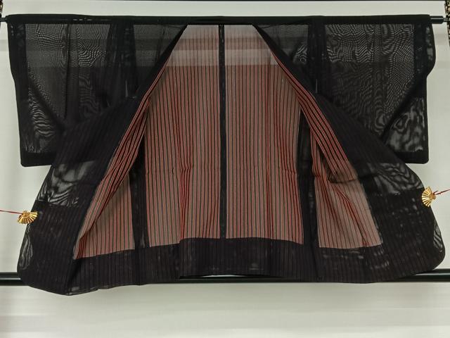 平和屋着物▽道行コート スリーシーズン 春夏秋 塵除け 縞 黒地 銀糸 正絹 逸品 AABJ1740jh