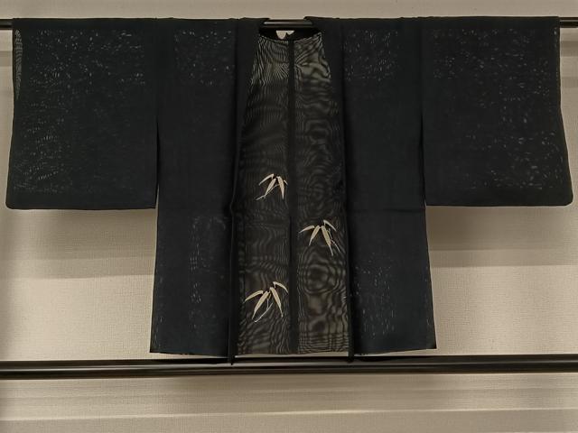 平和屋着物▽羽織 スリーシーズン 春夏秋 塵除け 笹の葉文 濃紺地 正絹 逸品 AABJ1746jh