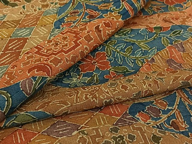 平和屋着物▽上質な小紋 単衣 紬地 草花文 正絹 逸品 未使用 AABJ1751jh