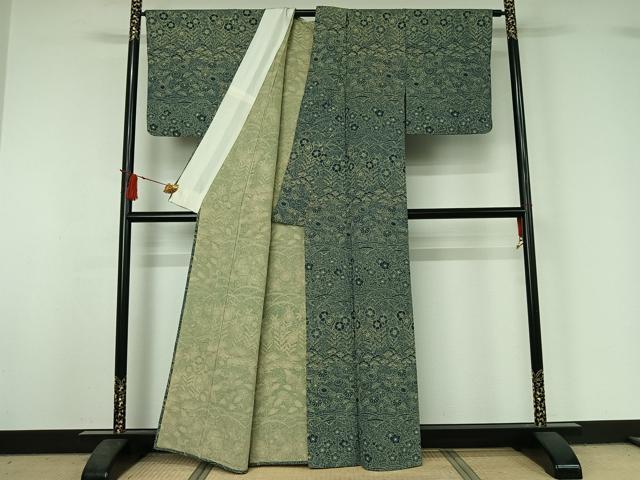 平和屋着物▽上質な小紋 単衣 芝花文 正絹 逸品 AABJ1757jh