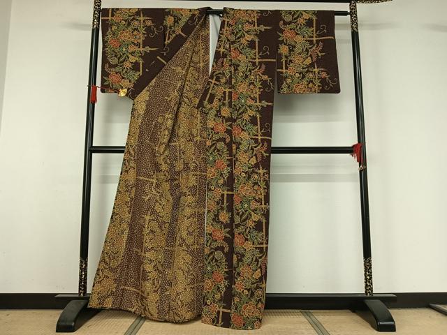 平和屋着物▽小紋 単衣 草花文 洗える着物 AABJ1758jh