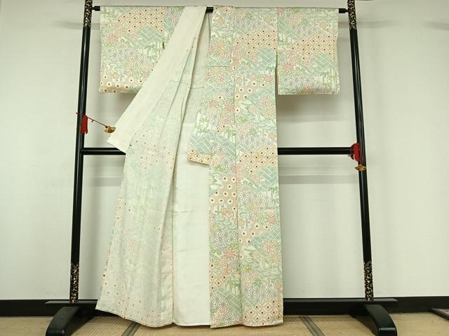 平和屋着物▽上質な小紋 単衣 絞り 雲取り吉祥花文 西武百貨店扱い 正絹 逸品 AABJ1762jh