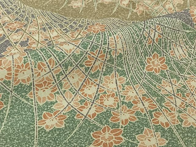 平和屋着物▽上質な小紋 単衣 紬地 草花文 正絹 逸品 AABJ1763jh