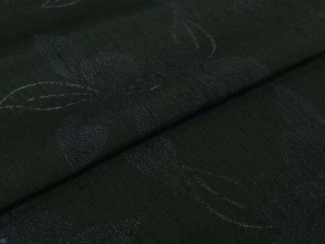 平和屋着物▽上質な紬 単衣 草花文 黒地 正絹 逸品 AABJ1774jh