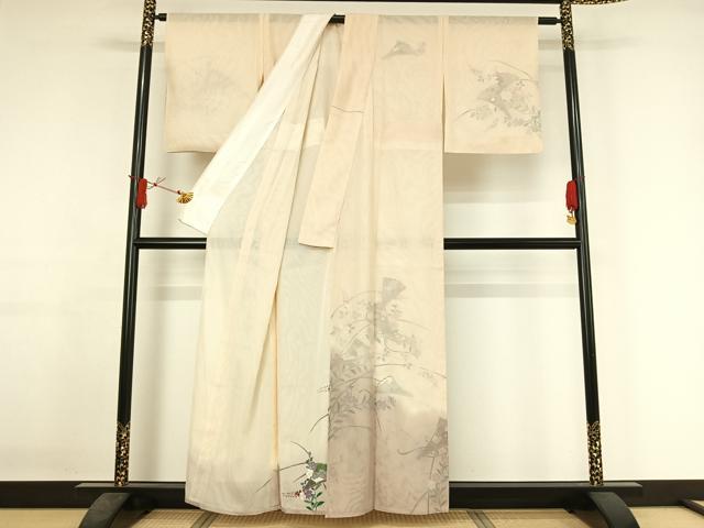 平和屋着物▽訪問着 無双 紗袷 紗×紗 扇面花文 暈し染め 金彩 正絹 逸品 AABJ1777jh