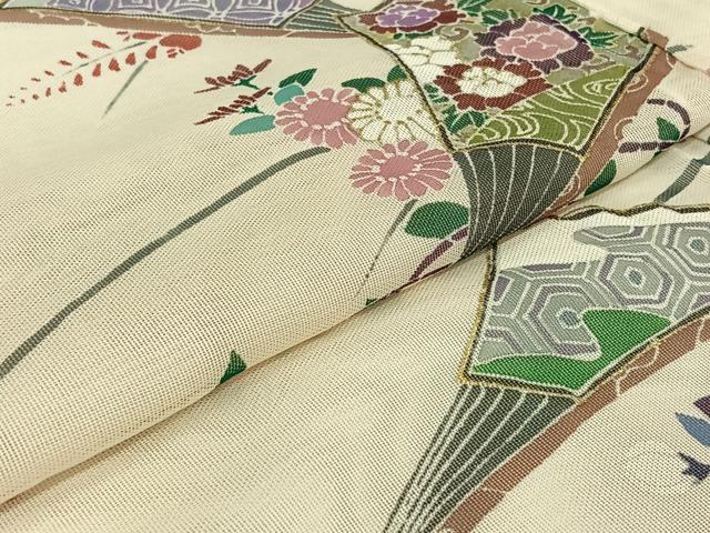 平和屋着物▽訪問着 無双 紗袷 紗×紗 扇面花文 暈し染め 金彩 正絹 逸品 AABJ1777jh