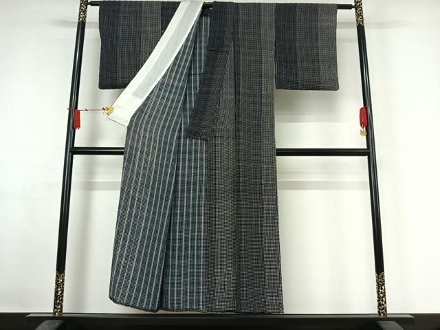 平和屋着物▽上質な小紋 単衣 あられ 黒地 正絹 逸品 AABJ1778jh