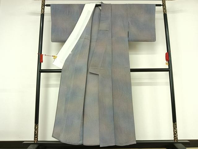 平和屋着物▽上質な小紋 単衣 霞文 暈し染め 鬼しぼ縮緬 正絹 逸品 AABJ1783jh