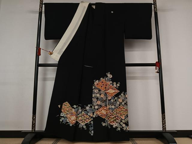 平和屋着物▽本加賀友禅作家 押田正義 黒留袖 単衣 松竹梅 鶴 正絹 逸品 AABJ1792jh