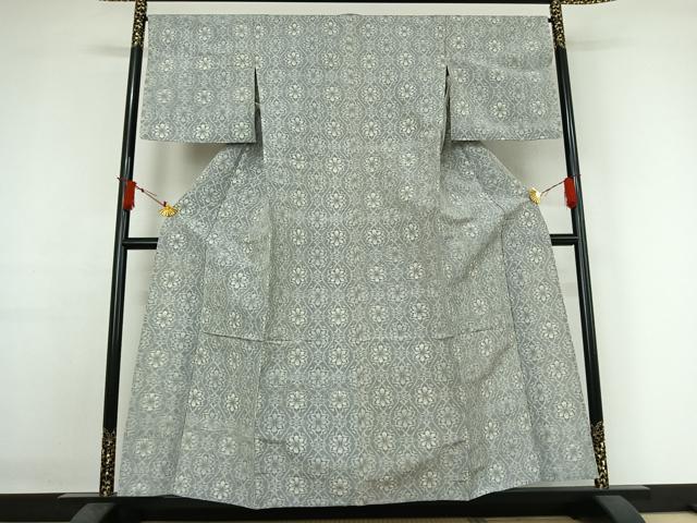 平和屋着物▽上質な紬 単衣 草花文 正絹 逸品 AABJ1794jh