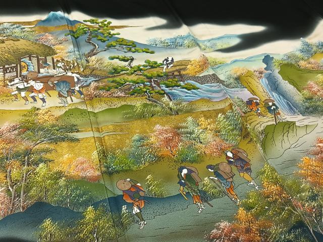 平和屋着物▽豪華黒留袖 単衣 作家物 手描き 人物風景文 暈し染め 金彩 正絹 逸品 AABJ1797jh