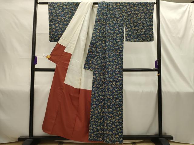 平和屋着物■上質な小紋 紬地 吹き寄せ文 正絹 逸品 AABJ1813sx
