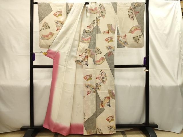 平和屋着物■上質な小紋 扇面花鳥文 金彩 正絹 逸品 AABJ1849sx
