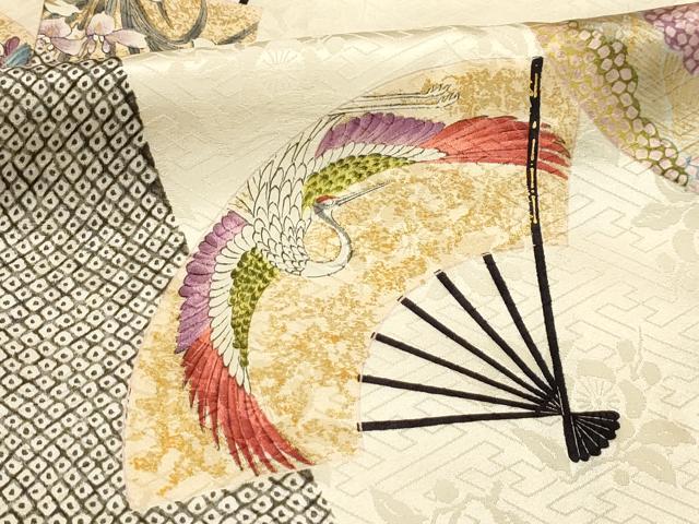 平和屋着物■上質な小紋 扇面花鳥文 金彩 正絹 逸品 AABJ1849sx
