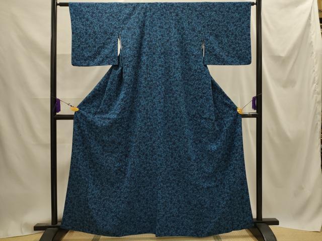 平和屋着物■小紋 型染め 流水花文 鬼しぼ縮緬 洗える着物 AABJ1855sx
