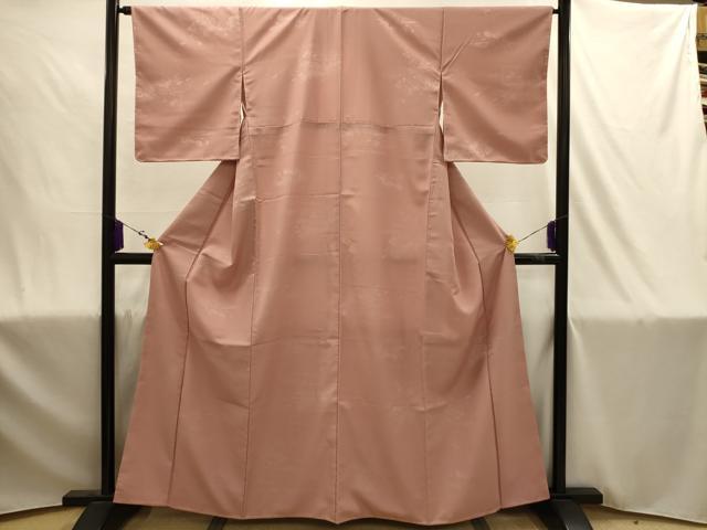 平和屋着物●色無地 扇面花地紋 ときがら茶色 洗える着物 AABJ1858sx