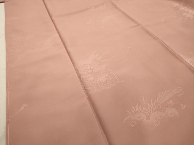 平和屋着物●色無地 扇面花地紋 ときがら茶色 洗える着物 AABJ1858sx