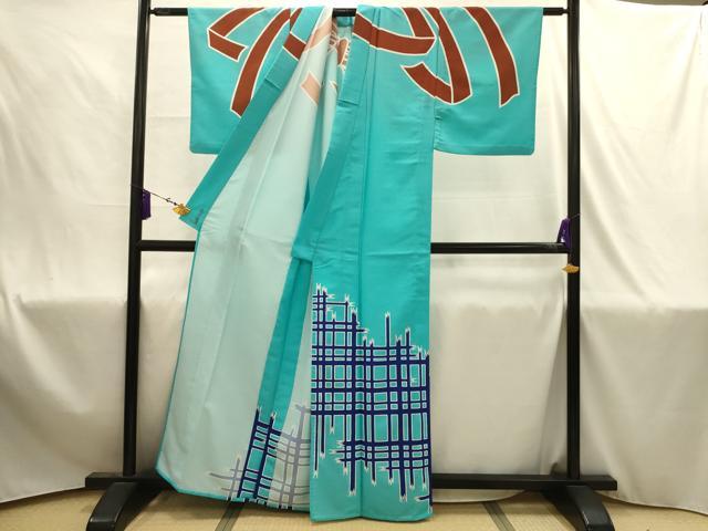 平和屋着物▽訪問着 単衣 束ね熨斗文 洗える着物 AABJ1864sx