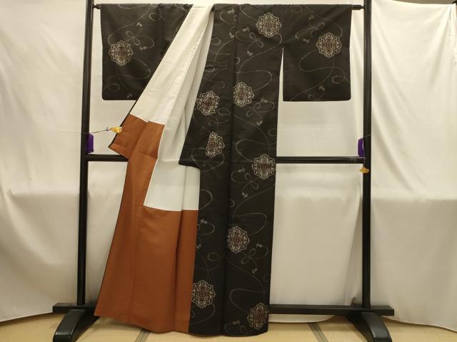 平和屋着物■上質な紬 花鏡裏文 黒地 正絹 逸品 AABJ1868sx