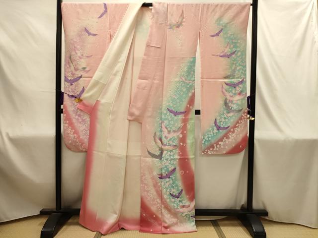 平和屋着物■豪華振袖 花鳥文 暈し染め 金銀彩 正絹 逸品 AABJ1871sx