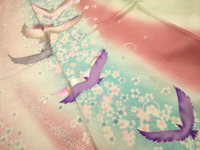 平和屋着物■豪華振袖 花鳥文 暈し染め 金銀彩 正絹 逸品 AABJ1871sx