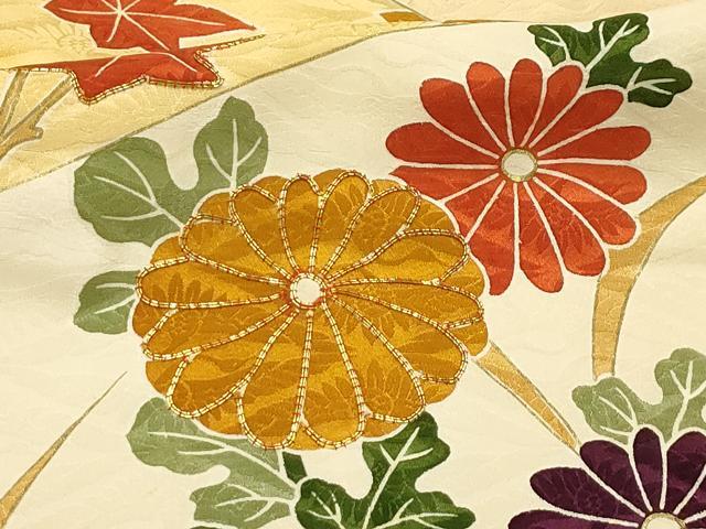 平和屋着物■豪華振袖 駒刺繍 裂取草花文 金彩 正絹 逸品 AABJ1872sx