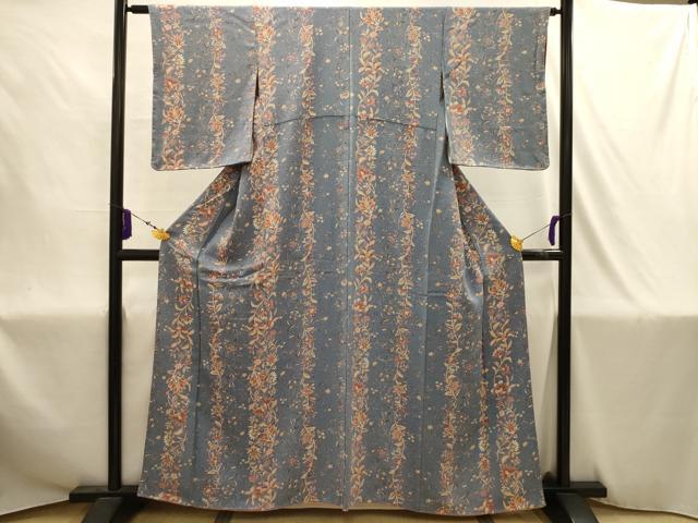 平和屋着物■上質な小紋 更紗花間道 鬼しぼ縮緬 正絹 逸品 AABJ1873sx