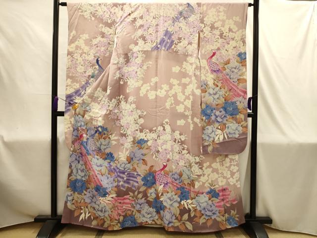 平和屋着物■豪華振袖 孔雀花文 暈し染め 銀彩 正絹 逸品 AABJ1877sx