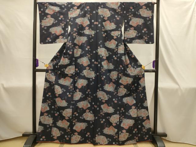 平和屋着物■上質な紬 地紙花文 正絹 逸品 AABJ1882sx