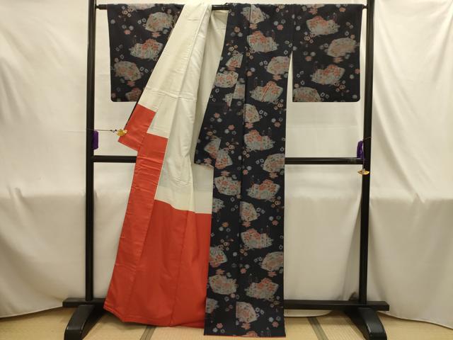 平和屋着物■上質な紬 地紙花文 正絹 逸品 AABJ1882sx