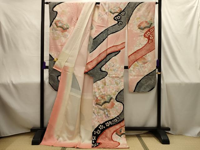 平和屋着物■豪華振袖 駒刺繍 絞り 地紙重ね花文 暈し染め 金銀彩 正絹 逸品 AABJ1884sx