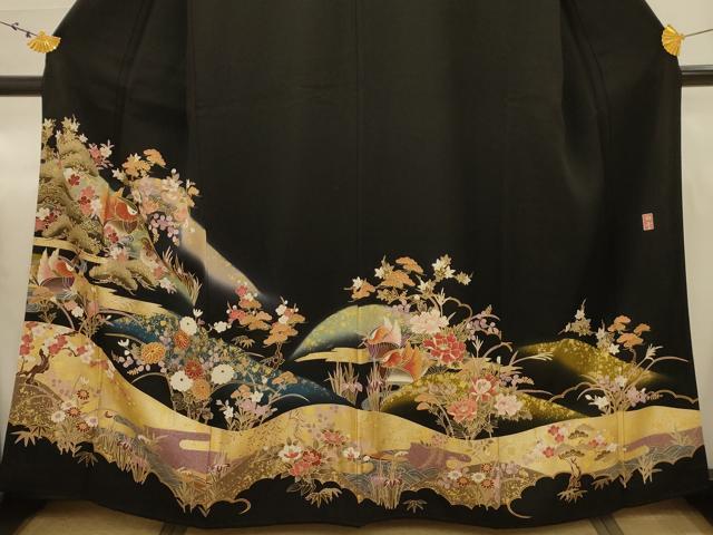 平和屋着物■豪華黒留袖 作家物 駒刺繍 花鳥文 暈し染め 金彩 正絹 逸品 AABJ1886sx