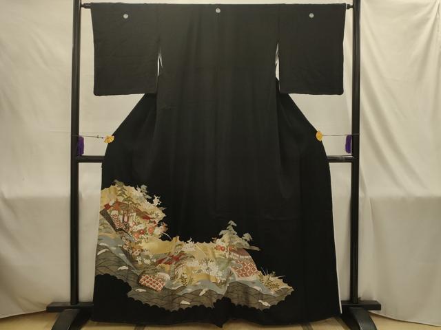 平和屋着物■豪華黒留袖 松竹梅地紙重ね風景文 金彩 正絹 逸品 AABJ1889sx