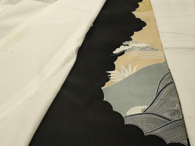 平和屋着物■豪華黒留袖 松竹梅地紙重ね風景文 金彩 正絹 逸品 AABJ1889sx