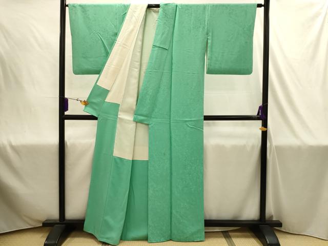 平和屋着物■上質な色無地 草花地紋 若竹色 正絹 逸品 AABJ1895sx