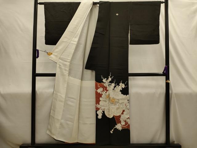 平和屋着物■豪華黒留袖 駒刺繍 花車文 金銀彩 銀糸 正絹 逸品 AABJ1898sx