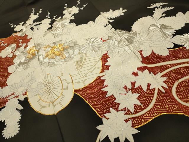 平和屋着物■豪華黒留袖 駒刺繍 花車文 金銀彩 銀糸 正絹 逸品 AABJ1898sx