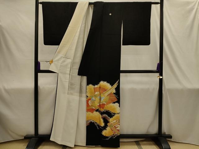 平和屋着物■豪華黒留袖 駒刺繍 地紙重ね花鳥文 金銀糸 金彩 正絹 逸品 AABJ1906sx
