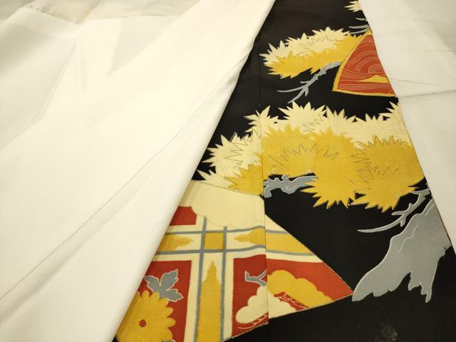平和屋着物■豪華黒留袖 駒刺繍 地紙重ね花鳥文 金銀糸 金彩 正絹 逸品 AABJ1906sx
