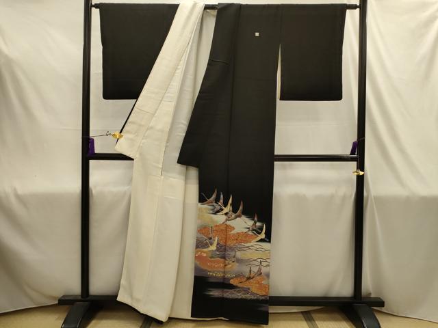 平和屋着物■豪華黒留袖 作家物 飛鶴文 暈し染め 金彩 正絹 逸品 AABJ1908sx