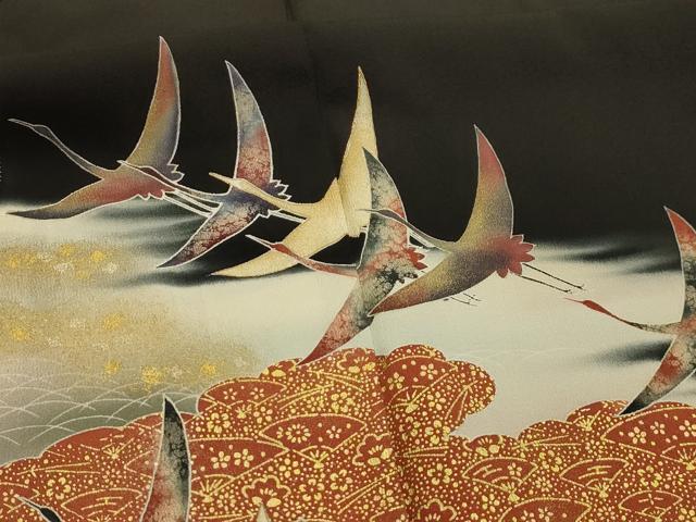 平和屋着物■豪華黒留袖 作家物 飛鶴文 暈し染め 金彩 正絹 逸品 AABJ1908sx