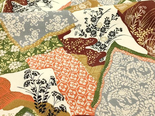 平和屋着物■上質な小紋 色紙重ね花鳥文 金彩 鬼しぼ縮緬 正絹 逸品 AABJ1915sx