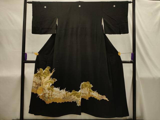 平和屋着物■豪華黒留袖 刺繍 松竹梅流水花鳥文 金銀糸 金銀彩 正絹 逸品 AABJ1916sx