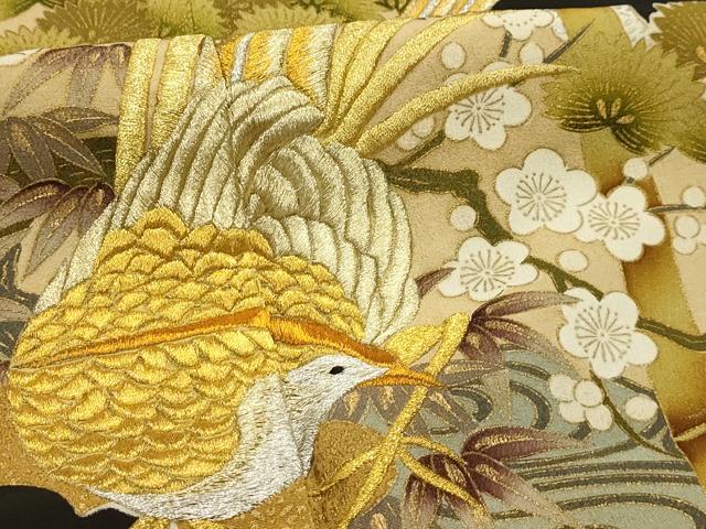 平和屋着物■豪華黒留袖 刺繍 松竹梅流水花鳥文 金銀糸 金銀彩 正絹 逸品 AABJ1916sx