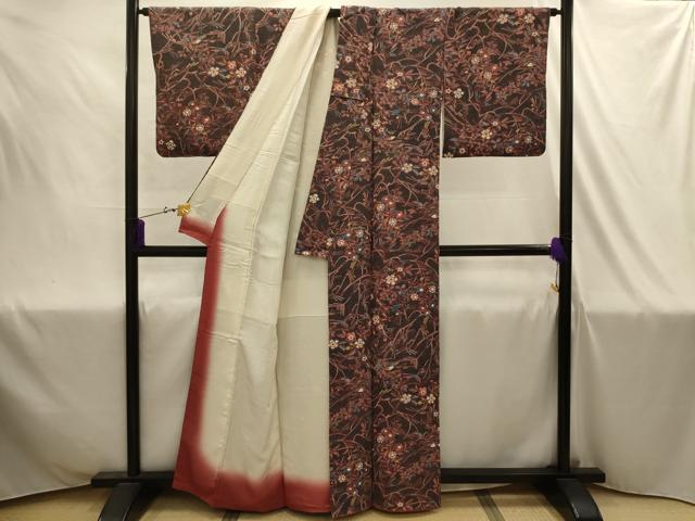 平和屋着物■上質な小紋 枝花文 鬼しぼ縮緬 正絹 逸品 AABJ1943sx