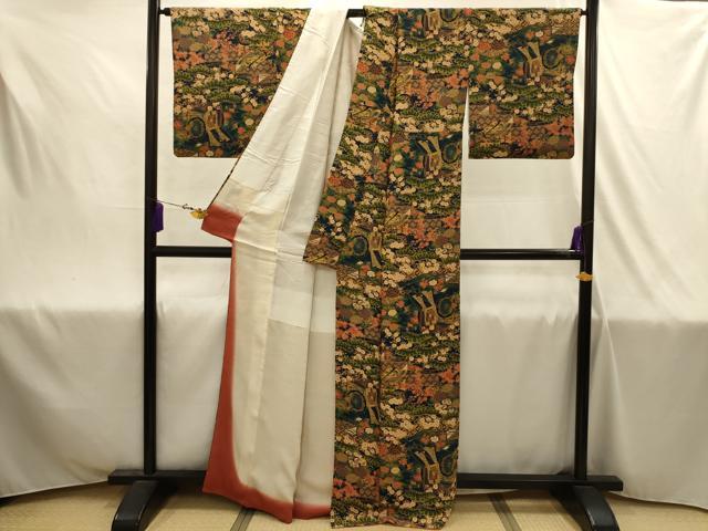 平和屋着物■上質な小紋 御所車花鳥文 正絹 逸品 AABJ1978sx
