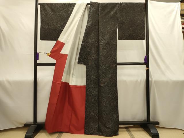 平和屋着物■本場大島紬 流水花文 黒地 正絹 逸品 AABJ1980sx