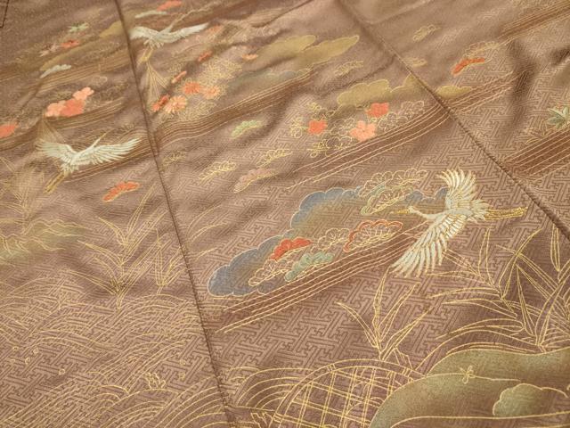 平和屋着物■色留訪問着 刺繍 飛鶴風景文 暈し染め 金糸 金彩 正絹 逸品 AABJ1985sx